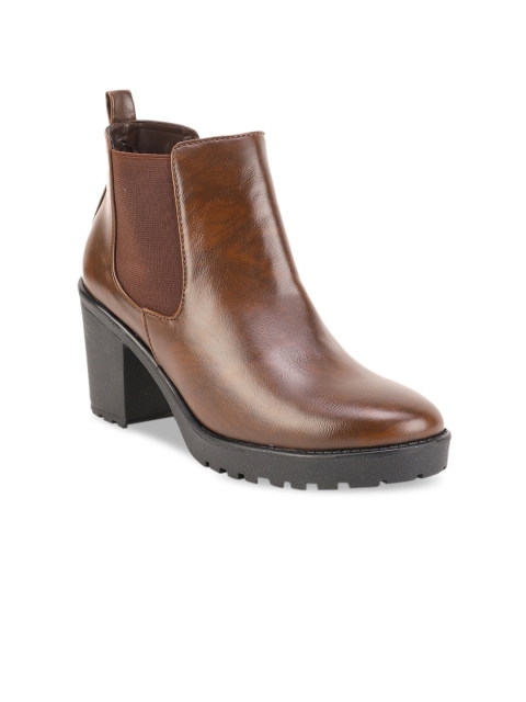 

Bruno Manetti Women Brown Solid Mid-Top Heeled Boots
