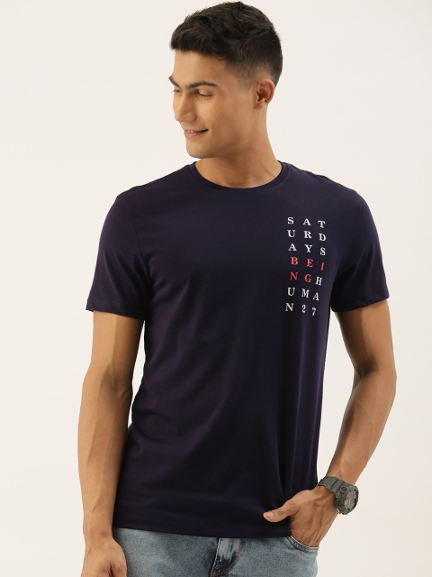 

Being Human Men Navy Blue Printed Round Neck Pure Cotton T-shirt