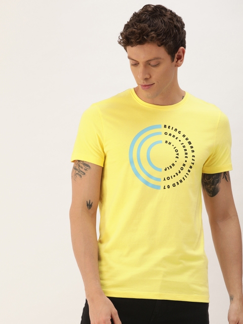 

Being Human Clothing Men Yellow Brand Logo Printed Round Neck T-shirt