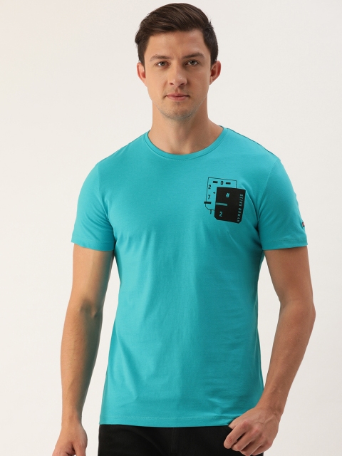 

Being Human Men Turquoise Blue Solid Round Neck T-shirt with Printed Detailing
