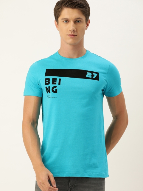 

Being Human Men Turquoise Blue Printed Round Neck T-shirt