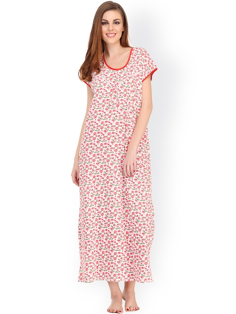 

Clovia White & Red Floral Print Maxi Nightdress NS0556P0