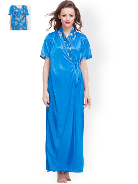 

Clovia Pack of 2 Nightdresses with Robe NSS004P08O, Blue