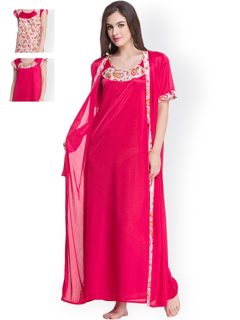 

Clovia Pack of 2 Nightdresses with Robe NSS005P15O, Red