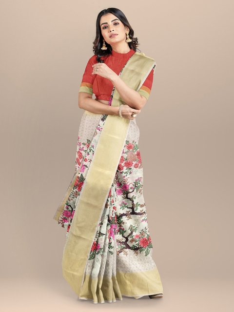 

BharatSthali Cream-Coloured Woven Design Saree