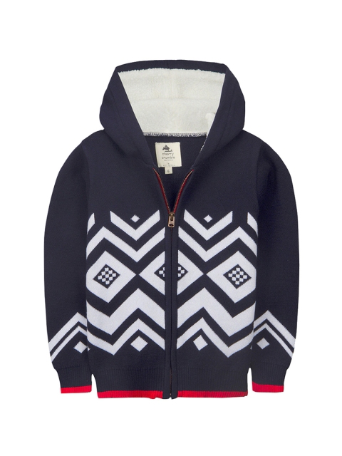 

Cherry Crumble Boys Blue Self Design Cardigan