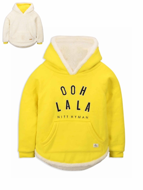 

Cherry Crumble Boys Yellow & )ff White Printed Reversible Hooded Sweatshirt