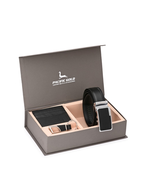 

Pacific Gold Men Black & Silver-Toned Genuine Leather Accessory Gift Set