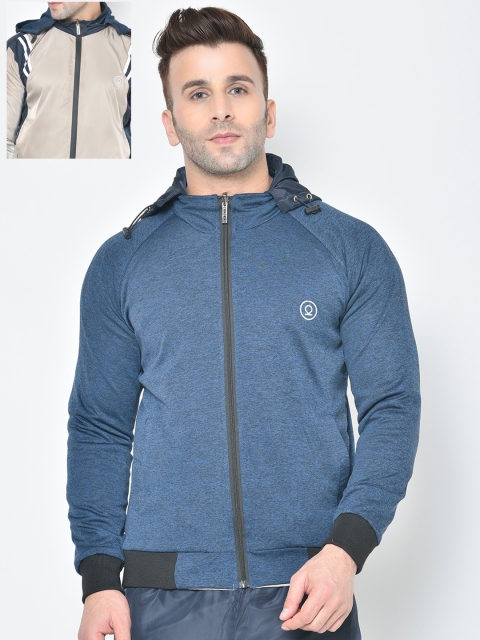 

Chkokko Men Beige Navy Blue Solid Reversible Sporty Bomber Jacket