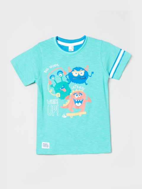

max Boys Blue Printed Round Neck T-shirt
