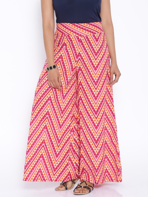 

Desi Weavess Pink & Orange Printed Palazzo Trousers