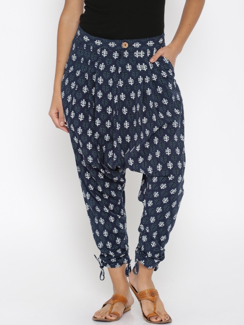 

Desi Weavess Women Navy Printed Jodhpuri Trousers, Navy blue