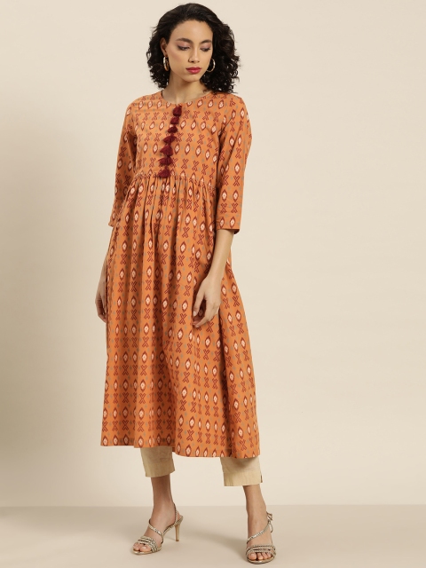 

Moda Rapido Women Rust Orange & Maroon Pure Cotton Printed A-Line Kurta