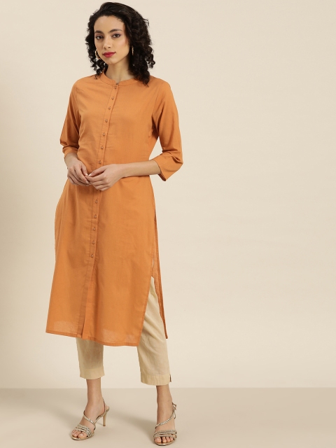 

Moda Rapido Women Rust Orange Solid Pure Cotton Straight Kurta