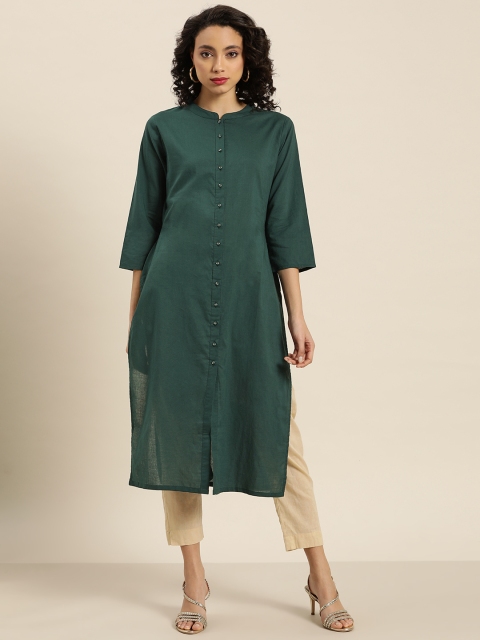 

Moda Rapido Women Green Pure Cotton Solid Straight Kurta