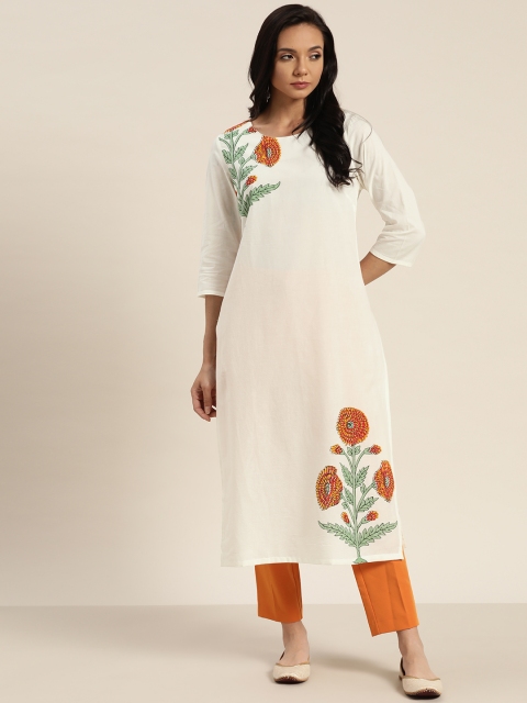 

Moda Rapido Women Off-White & Green Printed Straight Kurta