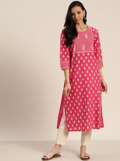 

Moda Rapido Women Pink & Cream-Coloured Pure Cotton Printed Straight Kurta