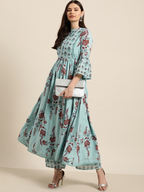 

Moda Rapido Women Blue & Maroon Printed Kurta with Palazzos