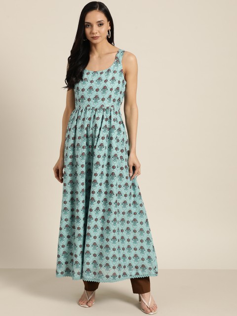 

Moda Rapido Women Blue & Maroon Pure Cotton Printed A-Line Kurta