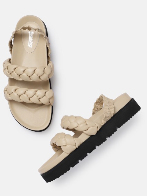

The Roadster Lifestyle Co Women White Braided Open Toe Flats, Beige