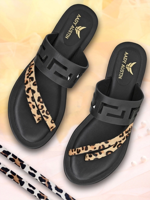 

AADY AUSTIN Women Black Printed Open Toe Flats