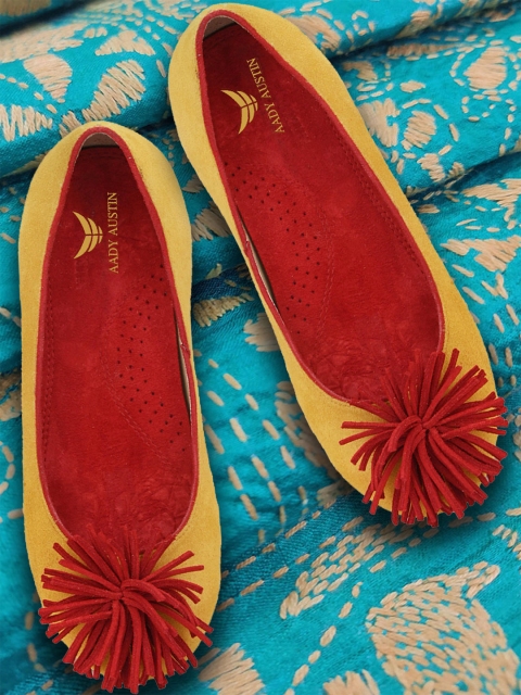 

AADY AUSTIN Women Mustard Yellow & Red Solid Ballerinas