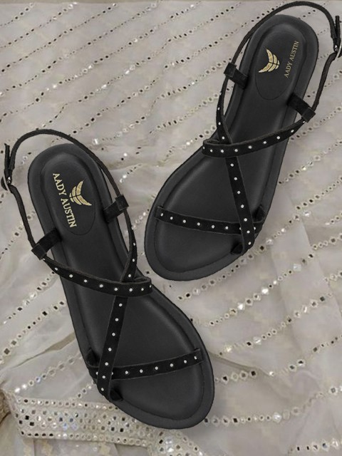 

AADY AUSTIN Women Black Solid Open Toe Flats