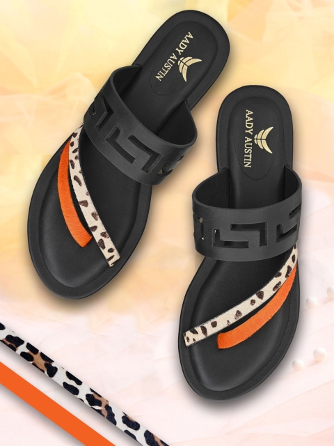 

AADY AUSTIN Women Black Solid Open Toe Flats