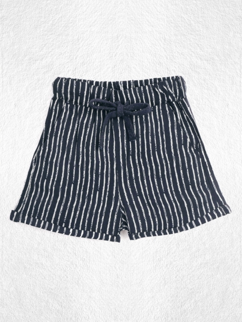 

YK Infant Boys Navy Blue & White Striped Pure Cotton Regular Fit Shorts