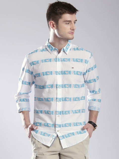 

Tommy Hilfiger White Striped Printed Casual Shirt