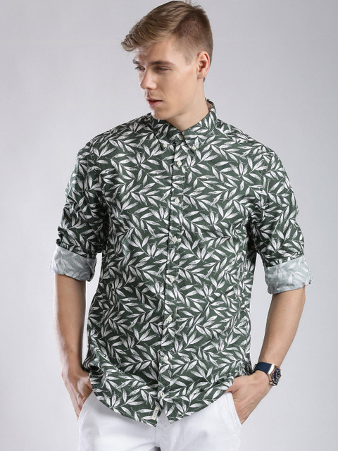 

Tommy Hilfiger Olive Green Printed New York Fit Casual Shirt