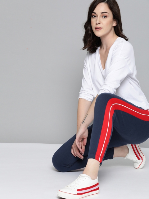 

Harvard Women Navy Blue Solid Pure Cotton Cropped Joggers