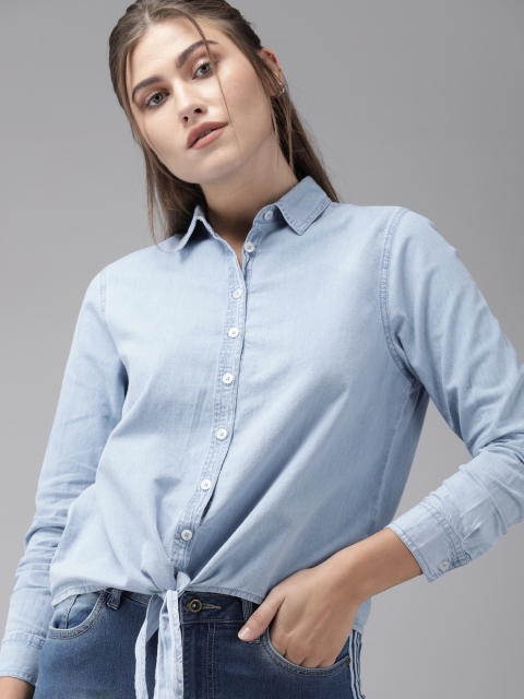 

Roadster Women Blue Regular Fit Solid Casual Shirt