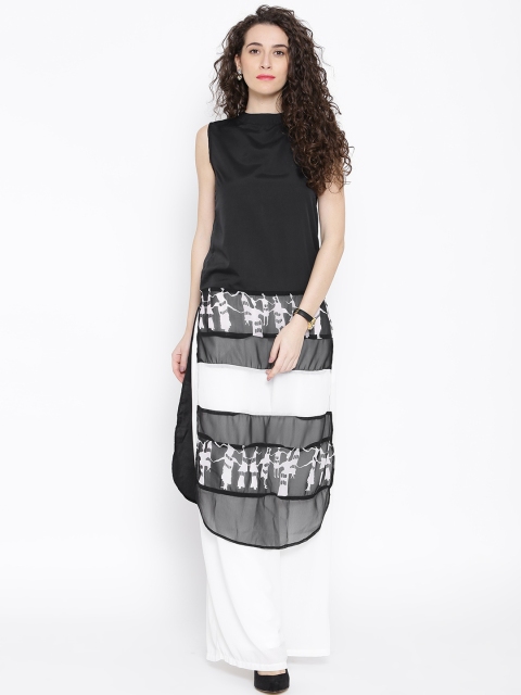 

Popnetic Black Crepe Panelled Tribal Print Kurta