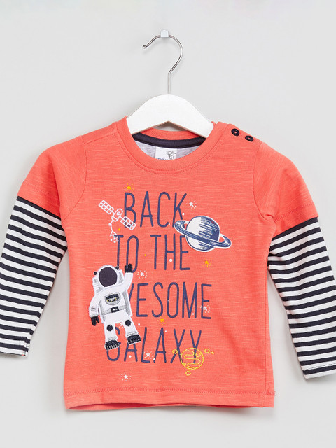 

max Boys Orange & Blue Printed Round Neck T-shirt