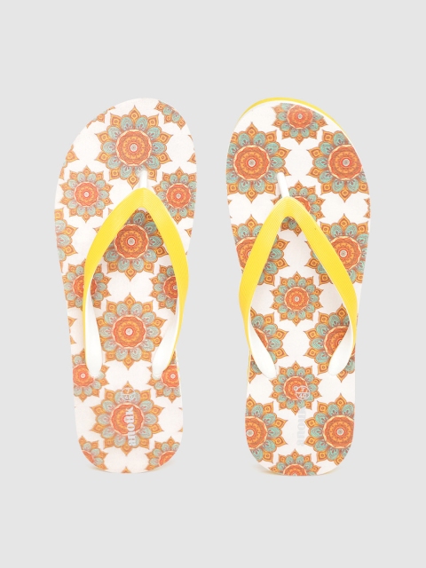 

Anouk Women Yellow & White Ethnic Motifs Print Thong Flip-Flops