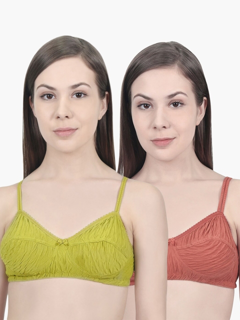

Innocence Pack Of 2 Rust Orange & Green Self-Design Non-Wired Non Padded T-shirt Bra