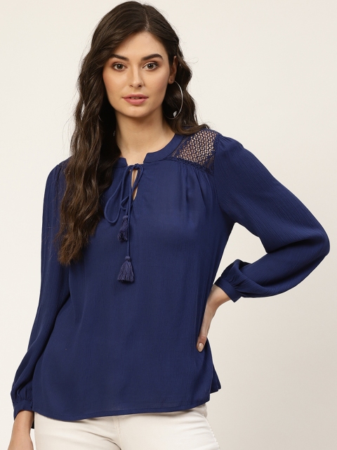 

all about you Navy Blue Tie-Up Neck Regular Top