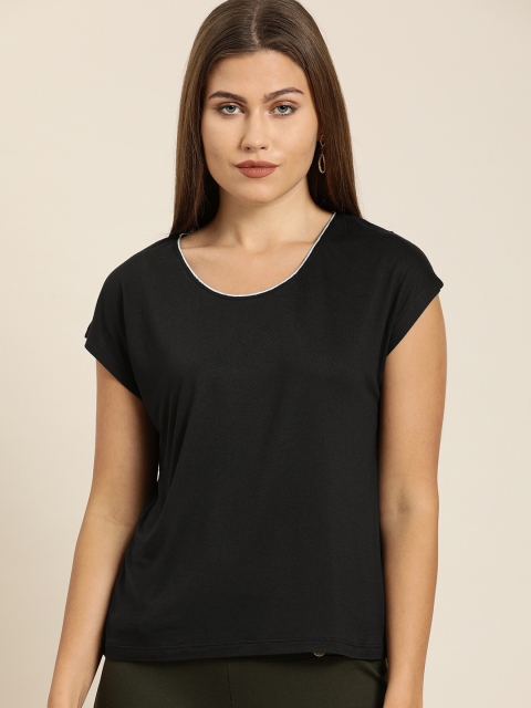 

all about you Women Black Solid Scoop Neck T-shirt