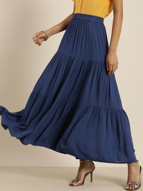

all about you Navy Blue Tiered Flared Maxi Skirt