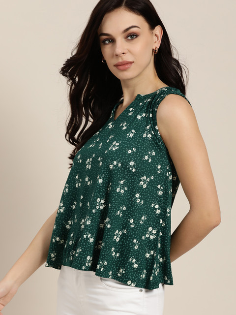 

all about you Green & Off-White Floral Print A-Line Top