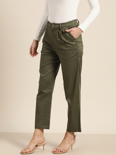 

all about you Women Olive Green Regular Fit Solid Cropped Trousers