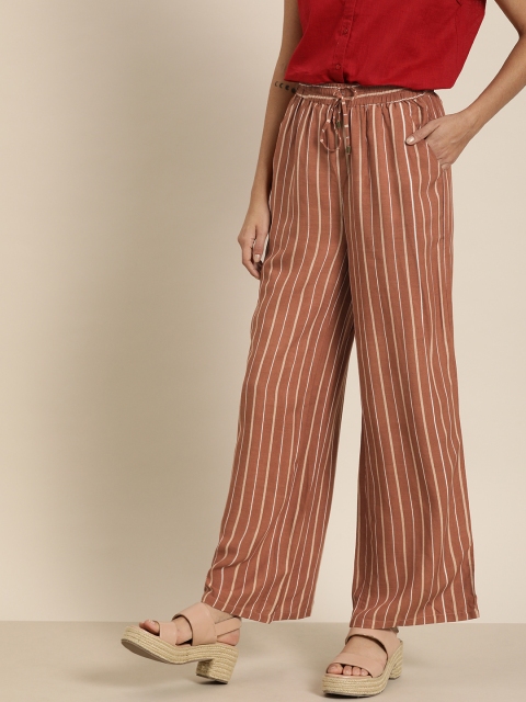 

all about you Women Maroon & White Regular Fit Striped Parallel Trousers