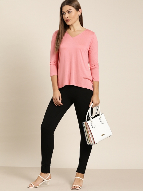 

all about you Women Pink Solid V-Neck T-shirt