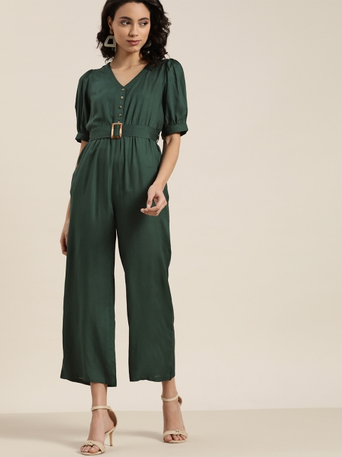 

all about you Women Green Solid Cropped Jumpsuit With Belt