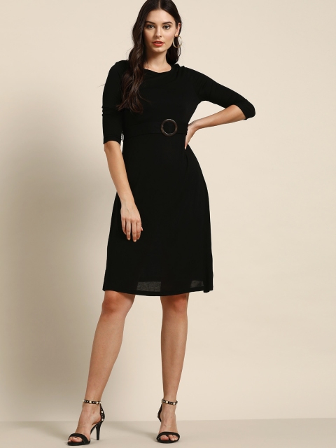 

all about you Women Black Solid A-Line Dress
