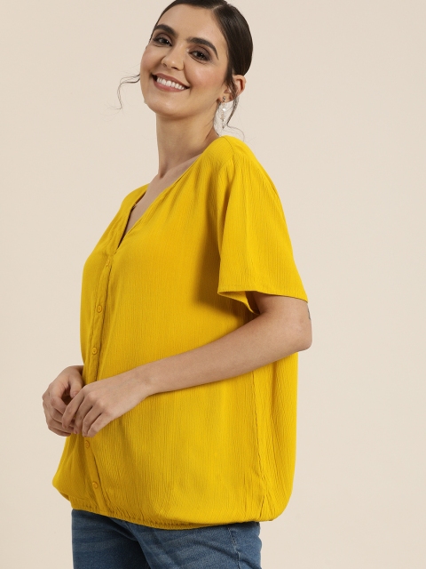 

all about you Mustard Yellow Flared Sleeves Blouson Top