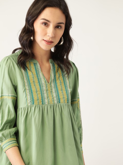 

all about you Green & Yellow Embroidered Blouson Top