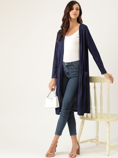 

all about you Women Navy Blue Striped Longline Open-Front Shrug