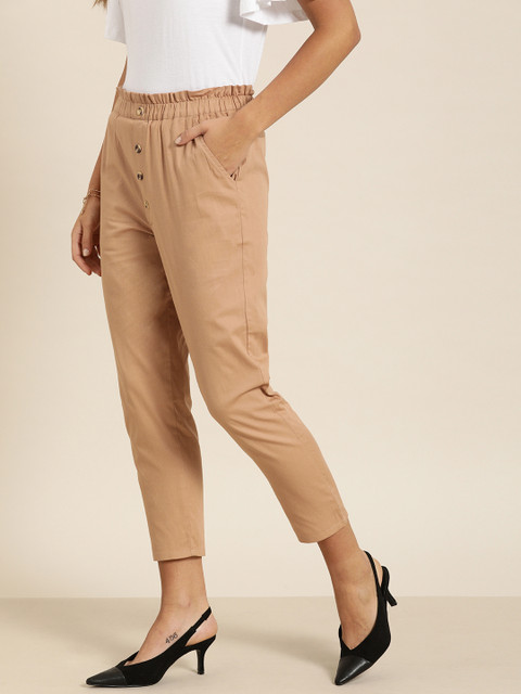 

all about you Women Tan Brown Regular Fit Solid Cropped Peg Trousers